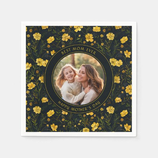 Eleganter Gelber Buttercup Blume Muttertag Serviette (Vorderseite)