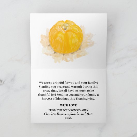 Eleganter Gelber Erntedank Feiertagskarte (Innenseite)