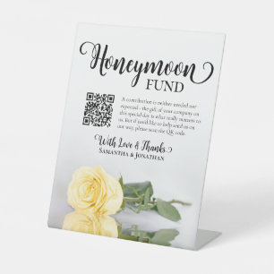 Eleganter Gelber Rosen-Hochzeitsreise-Fonds-QR-Cod Sockelschild