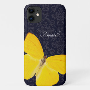 Eleganter gelber Schmetterling schwarzer Damast Mi Case-Mate iPhone Hülle