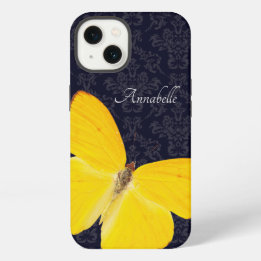 Eleganter gelber Schmetterling schwarzer Damast Mi iPhone 13 Hülle