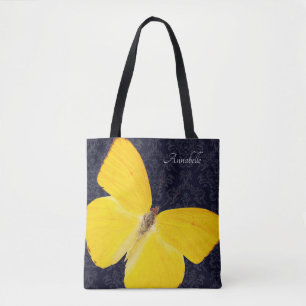 Eleganter gelber Schmetterling schwarzer Damast mi Tasche