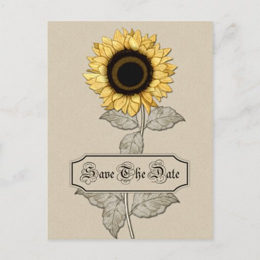 Eleganter gelber Sonnenblumenhintergrund Rette Ankündigungspostkarte (Vorderseite)