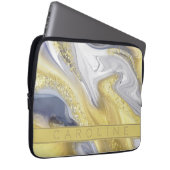 Eleganter, gelber und grauer Marmorname Laptopschutzhülle (Vorne Rechts)