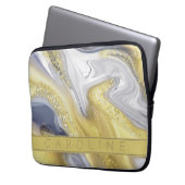 Eleganter, gelber und grauer Marmorname Laptopschutzhülle (Vorderseite Links)