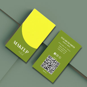 Eleganter Gelber und Grüner QR Code Makeup Artist Visitenkarte