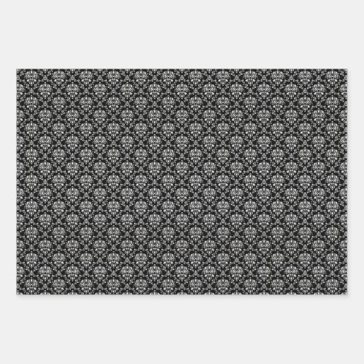 Eleganter gemischter Schwarz-Weiß-Damast Geschenkpapier Set (Vorderseite 3)