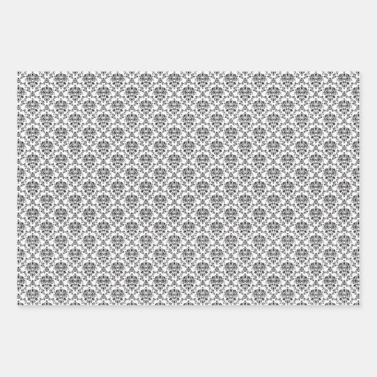 Eleganter gemischter Schwarz-Weiß-Damast Geschenkpapier Set (Vorderseite 2)