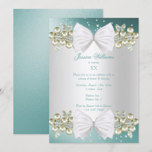 Eleganter Gems & Bow Aquamariner Geburtstag Einladung