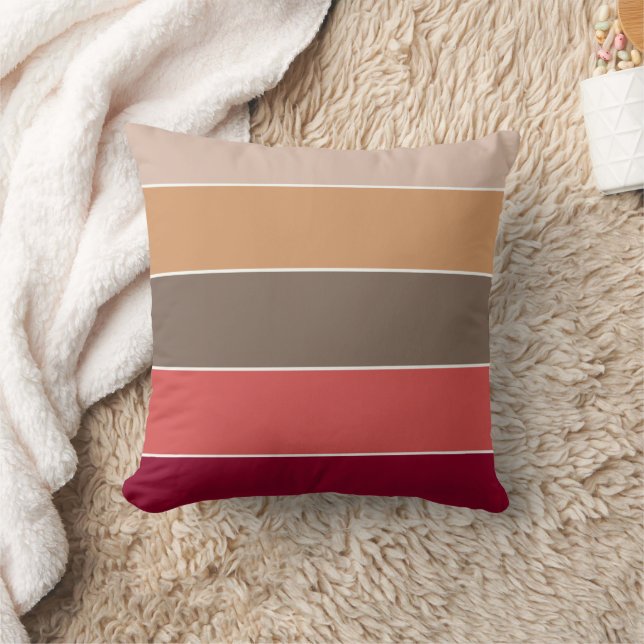 Eleganter, gemütlicher Coral Camel Brown Stripe Mu Kissen (Decke)