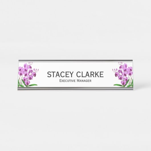 Eleganter General Manager der Lila Orchid-Blume Schreibtischnamensplakette (Vorderseite )