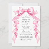 Eleganter Gentle Pink Hand Drawn Bow Wedding QR Co Einladung (Vorderseite)
