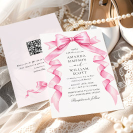 Eleganter Gentle Pink Hand Drawn Bow Wedding QR Co Einladung