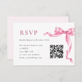 Eleganter Gentle Pink Hand Drawn Bow Wedding QR Co RSVP Karte