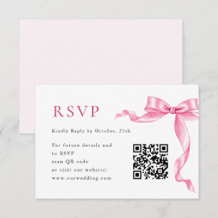 Eleganter Gentle Pink Hand Drawn Bow Wedding QR Co RSVP Karte