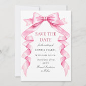 Eleganter Gentle Pink Hand Drawn Bow Wedding QR Co Save The Date (Vorderseite)