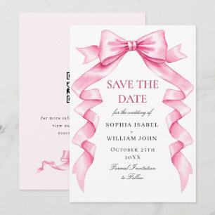 Eleganter Gentle Pink Hand Drawn Bow Wedding QR Co Save The Date