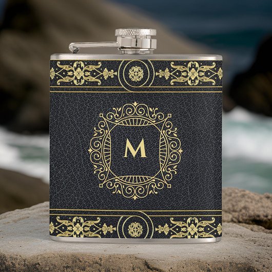 Eleganter Gentleman Art Deco Gold Glitzer Initial Flachmann