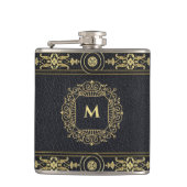 Eleganter Gentleman Art Deco Gold Glitzer Initial Flachmann (Vorderseite)