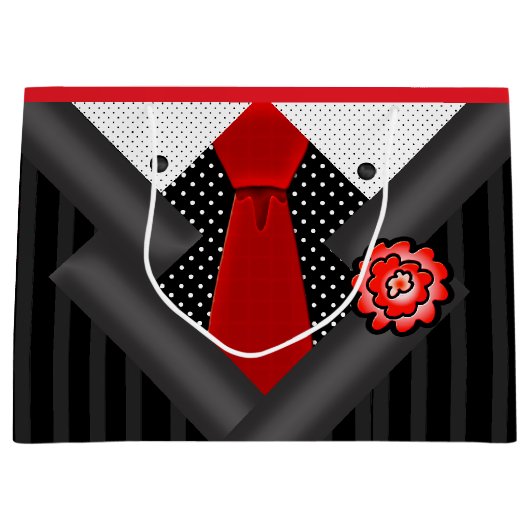 Eleganter Gentleman in Schwarz-weiß und rot Große Geschenktüte (Vorderseite)