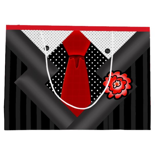 Eleganter Gentleman in Schwarz-weiß und rot Große Geschenktüte (Rückseite)