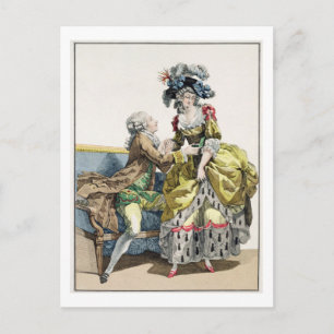 Eleganter Gentleman schlägt einer Lady in einem "M Postkarte