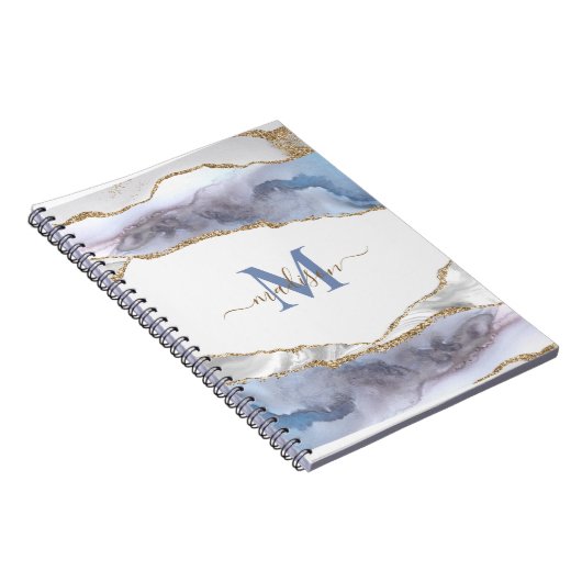 Eleganter Geode Agate Mit Monogramm Gold Glitzer H Notizblock (Rechte Seite)