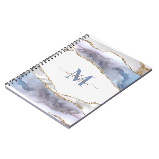 Eleganter Geode Agate Mit Monogramm Gold Glitzer H Notizblock (Linke Seite)