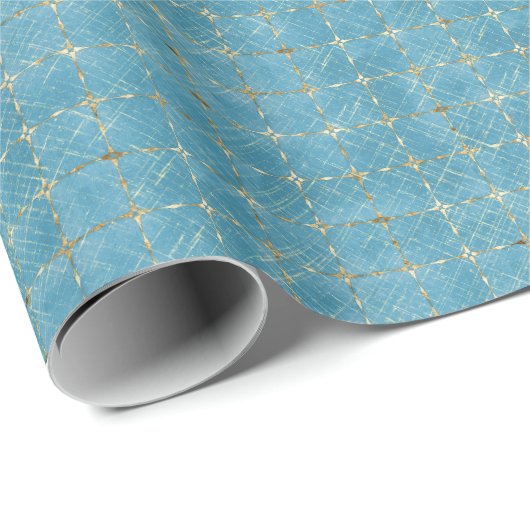 Eleganter, geometrischer Geschenkwrap aus Blue-Gol Geschenkpapier (Rolleneckpunkt)