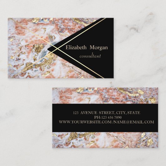 Eleganter geometrischer Glitzer aus Marmor Visitenkarte (Vorne/Hinten)