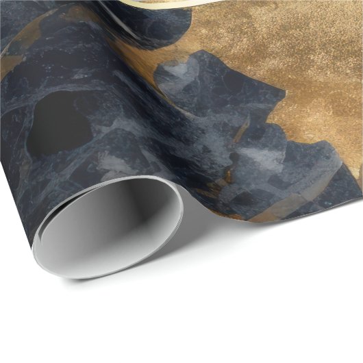 Eleganter geometrischer Gold-Schwarz-Marmor Geschenkpapier (Rolleneckpunkt)