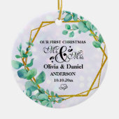 Eleganter geometrischer Goldrahmen mit Eukalyptus  Keramik Ornament (Vorne)