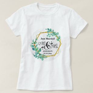 Eleganter geometrischer Goldrahmen mit Eukalyptusb T-Shirt