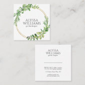 Eleganter Geometrischer Grüne Eukalyptus Quadratische Visitenkarte (Vorne/Hinten)