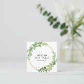 Eleganter Geometrischer Grüne Eukalyptus Quadratische Visitenkarte (Stehend Vorderseite)