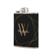 Eleganter geometrischer Muster Schwarzer Goldname Flachmann (Links)