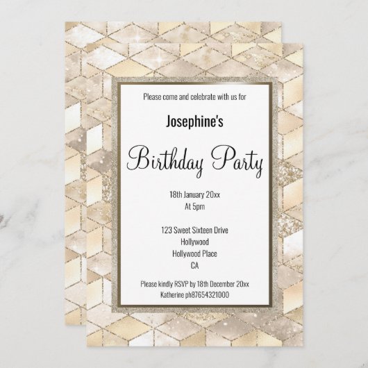 ELEGANTER GEOMETRISCHER PATTER GEBURTSTAG EINLADUNG (Vorne/Hinten)