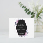 Eleganter geometrischer Rahmen lila Flora Save the Postkarte (Stehend Vorderseite)