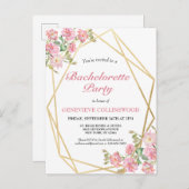 Eleganter geometrischer rosafarbener Junggeselinne Einladungspostkarte (Vorne/Hinten)