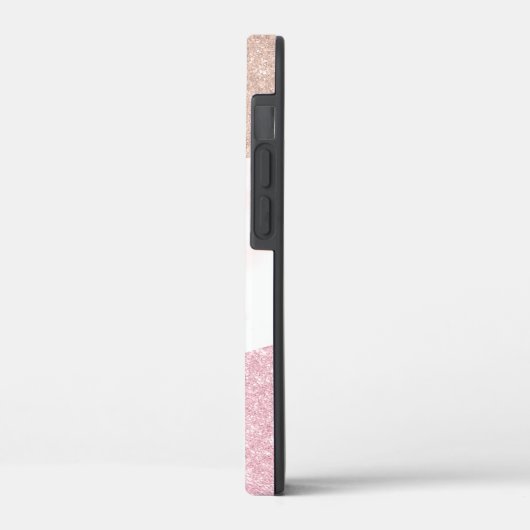 Eleganter geometrischer Rose Goldmarmor Glitzer Case-Mate iPhone Hülle (Rückseite / Links)