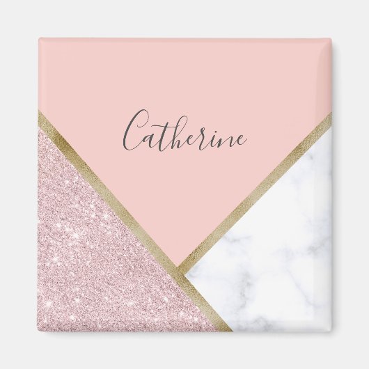 Eleganter geometrischer Rose, vergoldeter Glitzer, Magnet (Vorne)