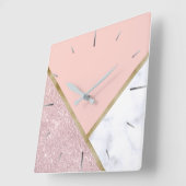 Eleganter geometrischer Rose, vergoldeter Glitzer, Quadratische Wanduhr (Winkel)