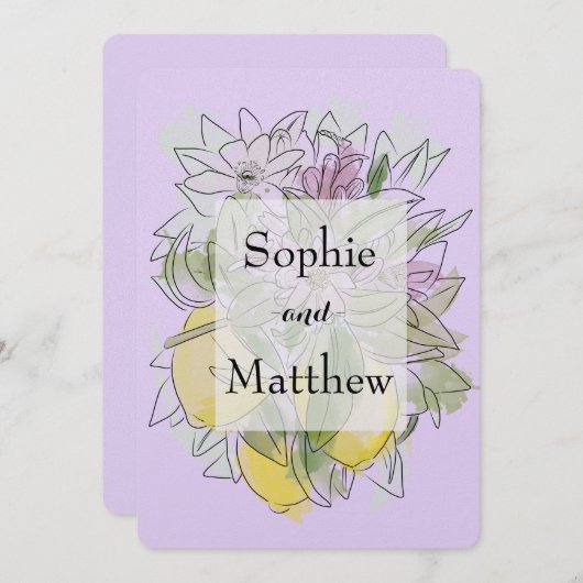 Eleganter geometrischer Rustikaler Zitronenlavende Einladung (Vorne/Hinten)