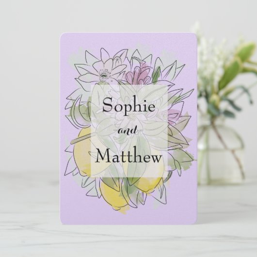 Eleganter geometrischer Rustikaler Zitronenlavende Einladung (Stehend Vorderseite)