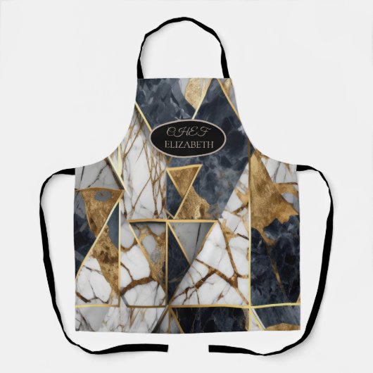 Eleganter, geometrischer Schwarz-Gold-Marmor Schürze (Vorderseite)