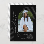 Eleganter geometrischer Schwarz-weißer Abschluss Ankündigung (Vorne/Hinten)