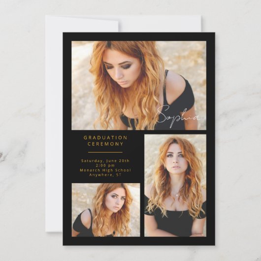 Eleganter geometrischer Schwarzer Abschluss Ankündigung (Rückseite)