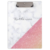 Eleganter geometrischer, weißer Marmor Rose Gold G Klemmbrett (Vorderseite)