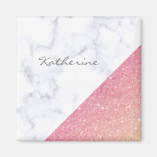 Eleganter geometrischer, weißer Marmor Rose Gold G Magnet (Vorne)