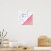 Eleganter geometrischer, weißer Marmor Rose Gold G Poster (Küche)